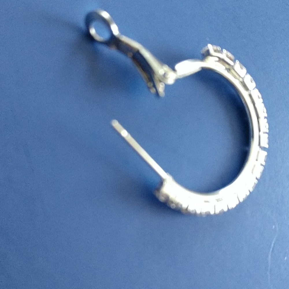 New Rhinestone Double Hoop Dangle Earrings - Picture 7 of 9